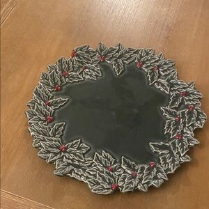 Pottery Barn Holly Serving Plate - Dark Green and Red
